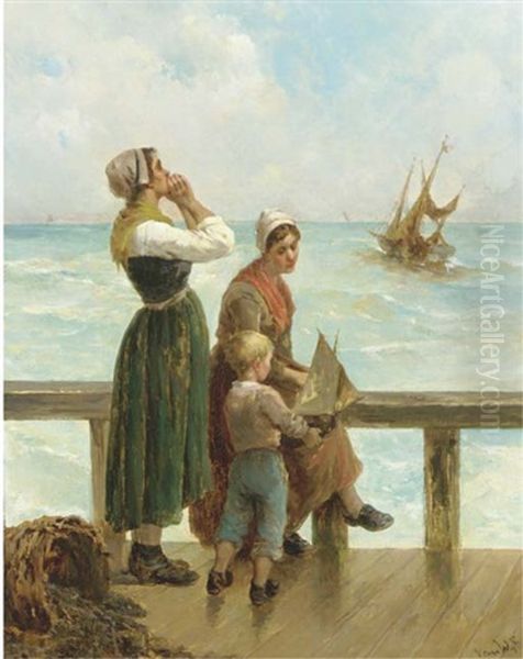 Awaiting The Return Oil Painting by Charles Van Wijk