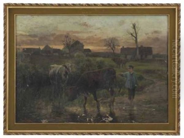 Campesino Con Vacas Oil Painting by Henri Van Wijk