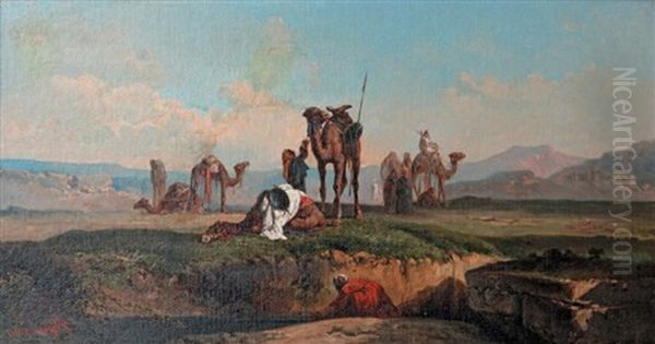 La Halte Des Chameliers Oil Painting by Henri Van Wijk