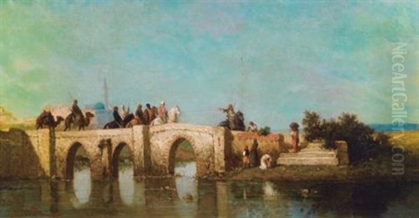 Cavaliers Traversant Un Pont, Asie Mineure  (d'apres Charles-emile Vacher De Tournemine) Oil Painting by Henri Van Wijk