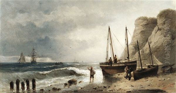 Bateaux De Peche Sur La Plage Oil Painting by Henri Van Wijk