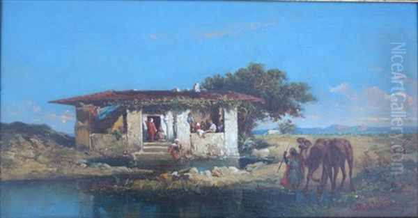 La Halte Des Chameaux Oil Painting by Henri Van Wijk