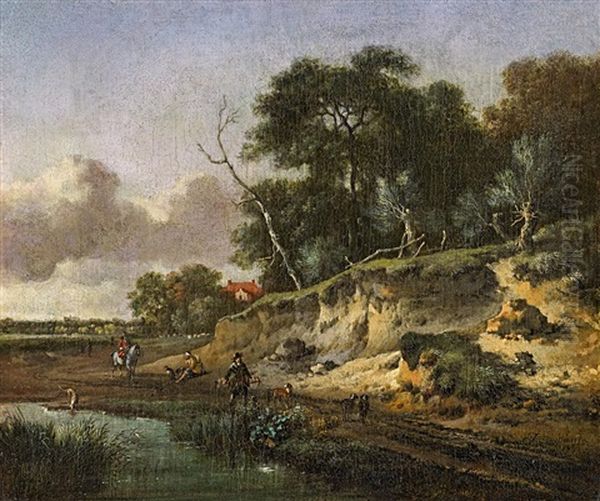 Dunenabbruch Mit Falkenjagern Und Tumpel by Jan Wijnants