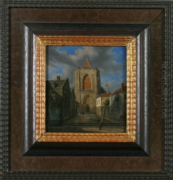 Umbaute Gotische Kirchenfassade Einer Hollandischen Stadt Oil Painting by Augustus Wijnantz