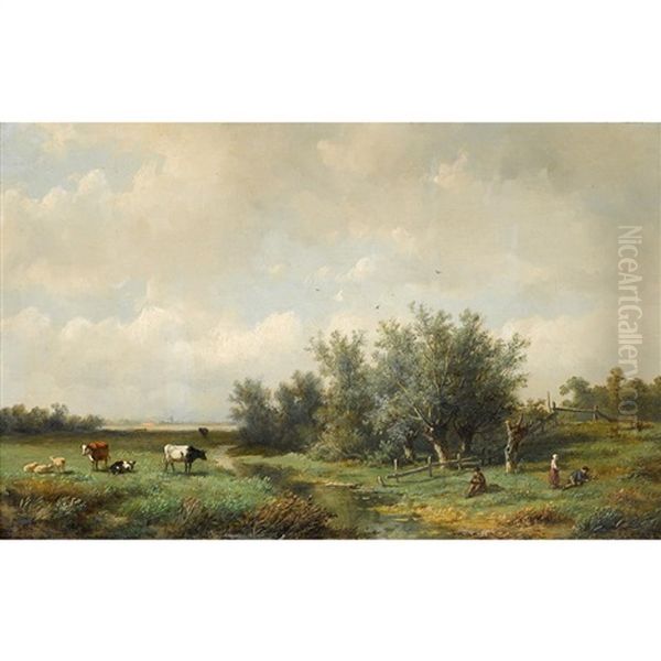 Landscape With Cows Oil Painting by Anthonie Jacobus van Wijngaerdt