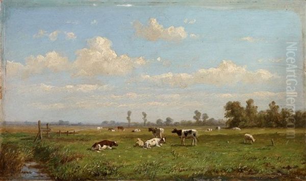 Cows In A Meadow Oil Painting by Anthonie Jacobus van Wijngaerdt