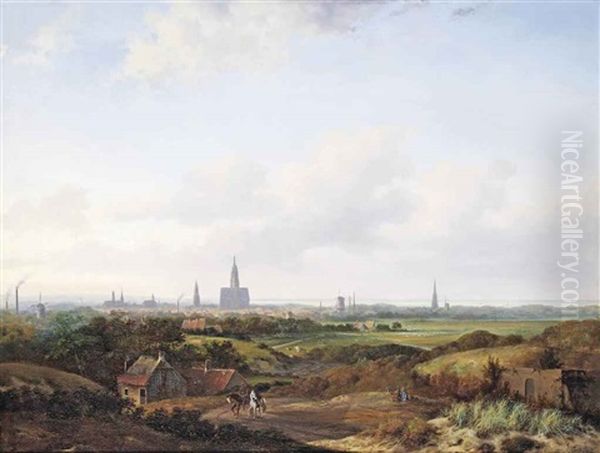 A Panoramic View Of Haarlem Oil Painting by Anthonie Jacobus van Wijngaerdt