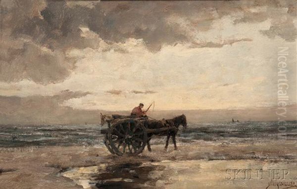 Horse-drawn Cart On Beach by Jan Hillebrand Wijsmuller