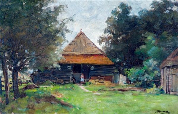 A Thatched Barn Oil Painting by Jan Hillebrand Wijsmuller