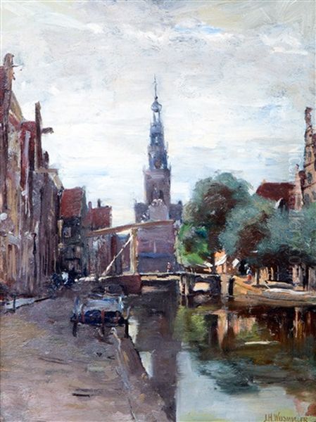 The 'bierkade' In Alkmaar, The Netherlands Oil Painting by Jan Hillebrand Wijsmuller