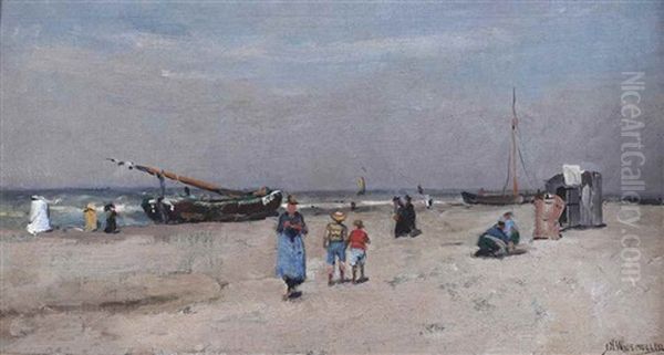 Strand Met Figuurtjes: A Day At The Beach Oil Painting by Jan Hillebrand Wijsmuller