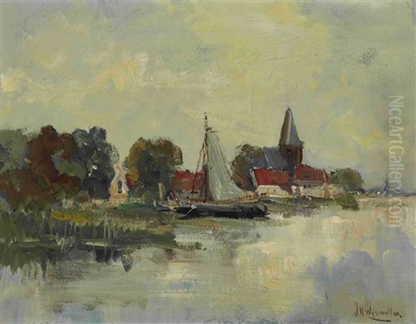 Hollandische Kanallandschaft Oil Painting by Jan Hillebrand Wijsmuller