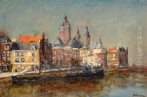 Prins Hendrikkade With Schreierstoren Oil Painting by Jan Hillebrand Wijsmuller