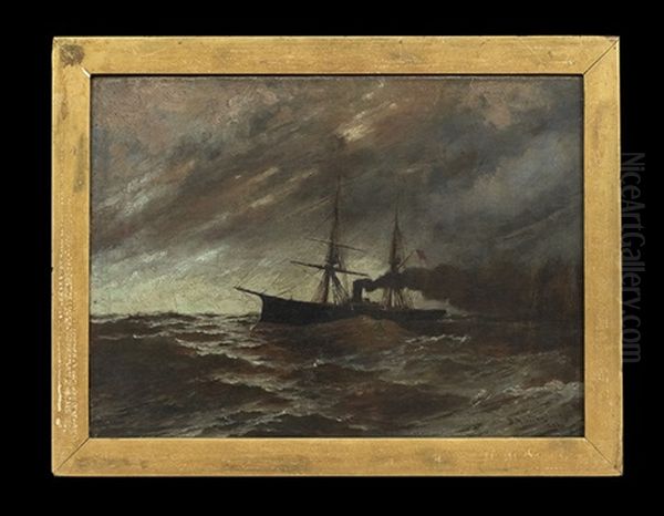 Steamship On A Stormy Sea Oil Painting by Bror Anders Wikstrom