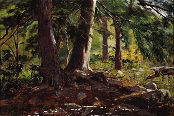 Wooded Landscape Oil Painting by Bror Anders Wikstrom