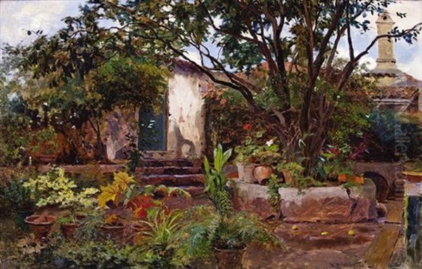 Spanish Colonial Garden Oil Painting by Bror Anders Wikstrom