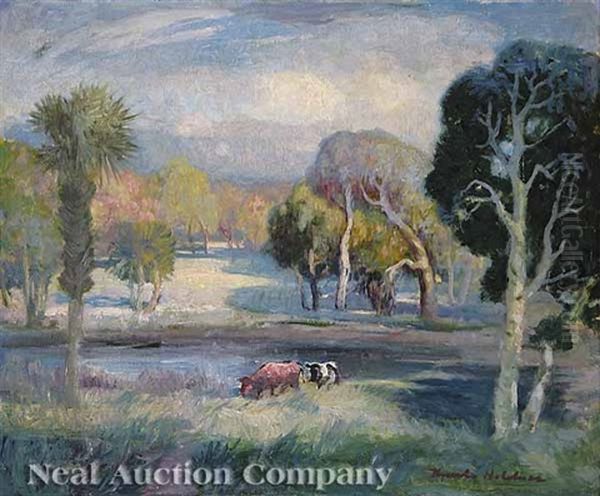 Florida Landscape With Palm Trees And Cows Oil Painting by Bror Anders Wikstrom