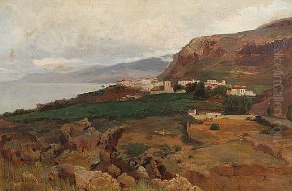 View Of A Coastal Village Oil Painting by Bror Anders Wikstrom