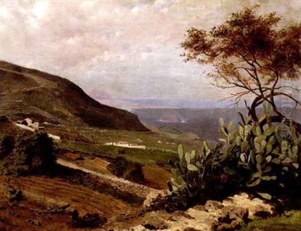 Mexican Landscape With Cactus Oil Painting by Bror Anders Wikstrom