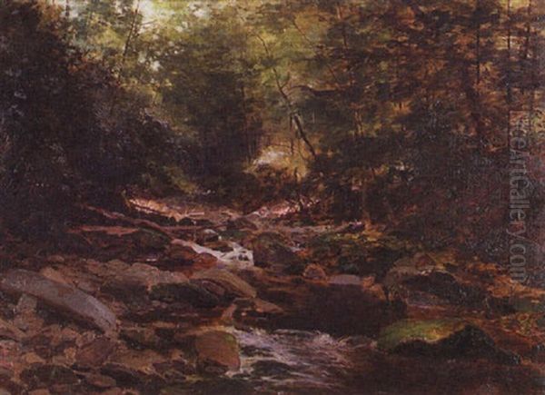 Forest Landscape With Rocky Stream Oil Painting by Bror Anders Wikstrom