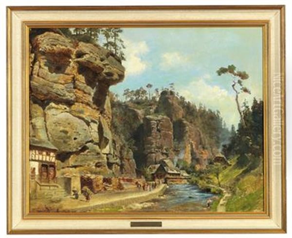 The Edmund Ravine In Bohemian Switzerland Oil Painting by Christian Wilberg