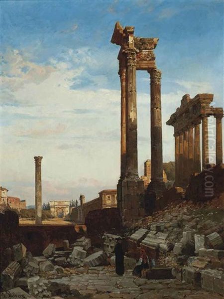 Figures At The Forum, Rome Oil Painting by Christian Wilberg