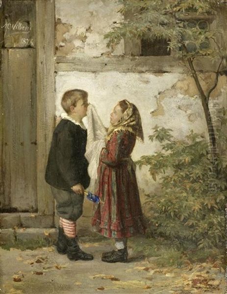 Zwei Kinder Vor Einem Hauseingang Oil Painting by Martin (Ludwig M.) Wilberg