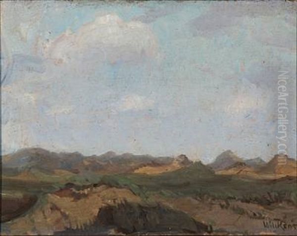 Two Hilly Landscapes Presumably From Fano, Denmark (+ Another, Oil On Cardboard; 2 Works) Oil Painting by August Wilckens