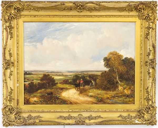 Figures In A Cart On A Country Road Oil Painting by George Burrell Wilcock