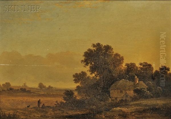 Landscape With Thatched House Oil Painting by George Burrell Wilcock