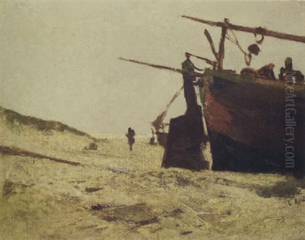 A Fishing Smack On The Beach Oil Painting by Carel Wild