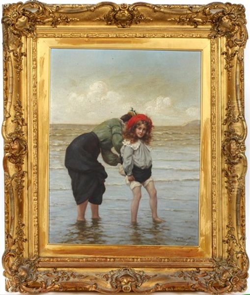 Child And Mother At Beachside Oil Painting by Frank Percy Wild