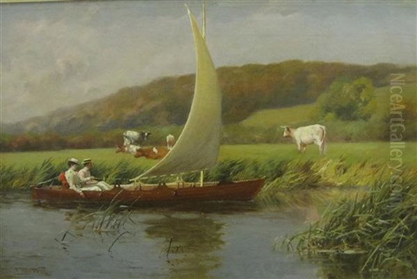 Jolly Boating On A River Oil Painting by Frank Percy Wild