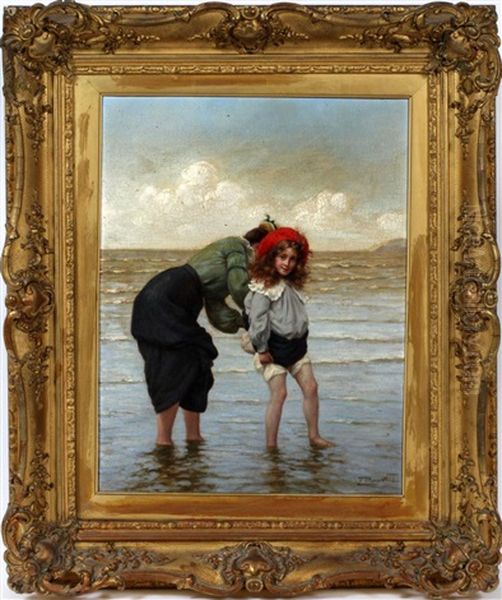 Child And Mother At Beachside Oil Painting by Frank Percy Wild