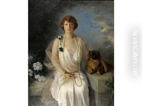 Portrait Of Agnes Marsh, Wife Of Henry Wheelwright Marsh, July 1915 At Warwick Castle Oil Painting by Frank Percy Wild