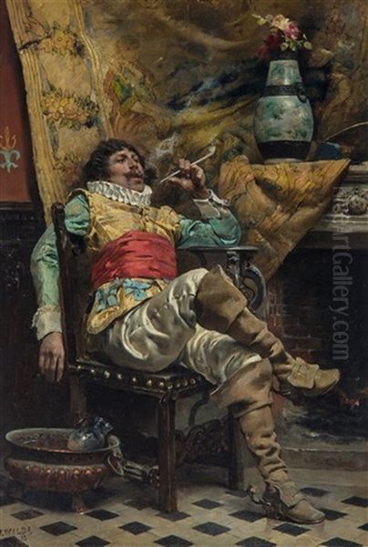 Cavelier In A Tavern Oil Painting by Charles Wilda