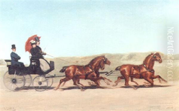 A Carriage At Speed Oil Painting by Heinrich Gottfried Wilda