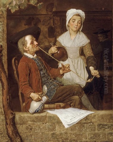 The Pipe Smoker Oil Painting by August De Wilde