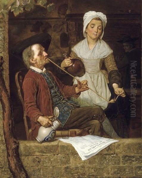 The Pipe Smoker (1865) Oil Painting by August De Wilde