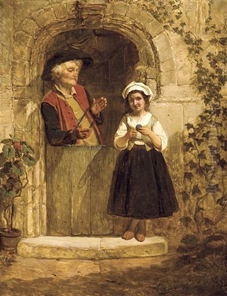 La Cherie De Grand-pere Oil Painting by August De Wilde