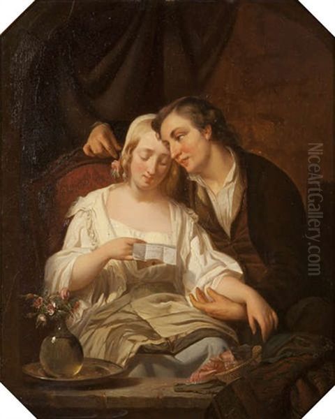 La Lettre D'amour Oil Painting by August De Wilde