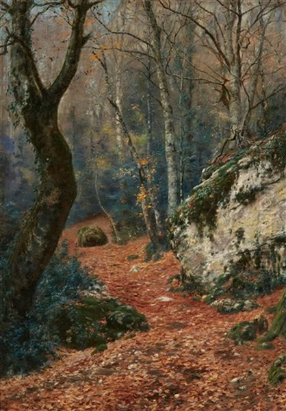 Foret De La Ste. Baume (forest Landscape In The Massif De La Sainte-baume Near Marseille) Oil Painting by Johan Peter Von Wildenradt