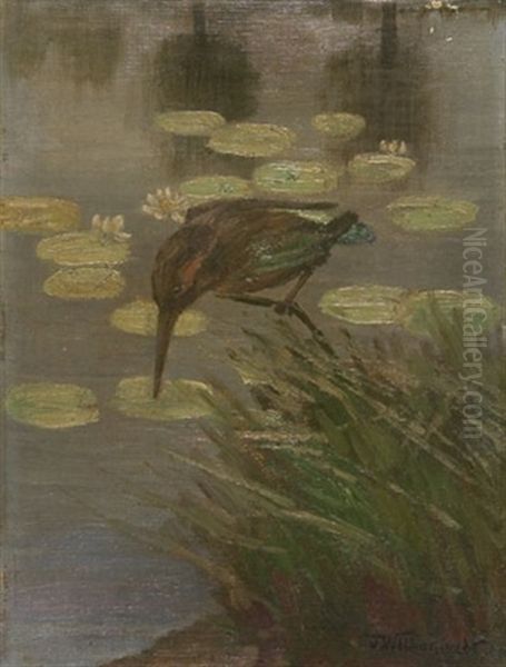 Eisvogel Im Schilf Oil Painting by Johan Peter Von Wildenradt