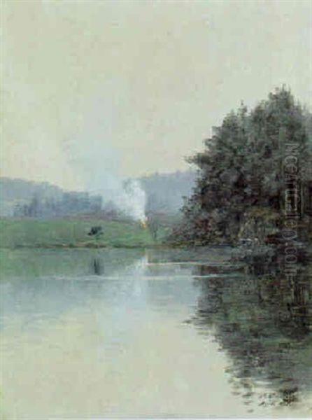 Diset Vejr Over Skovso. Parti Fra Bygdo Oil Painting by Johan Peter Von Wildenradt