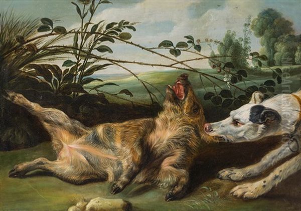 Hunting Dog With Piglet Oil Painting by Jan Wildens