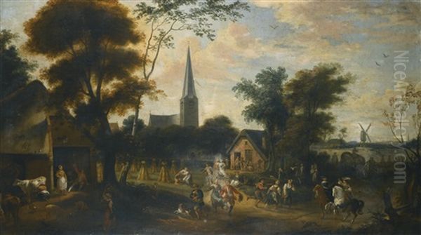 Village Harvest Festival With Figures Dancing Oil Painting by Jan Wildens