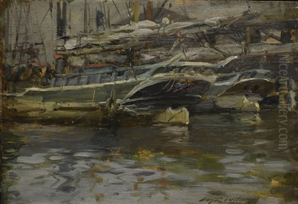 Untitled (harbor Scene) Oil Painting by Irving Ramsey Wiles