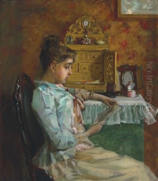 Woman In Her Dressing Room Oil Painting by Irving Ramsey Wiles