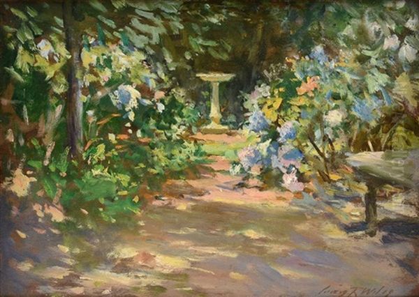 Pathway In The Garden Oil Painting by Irving Ramsey Wiles