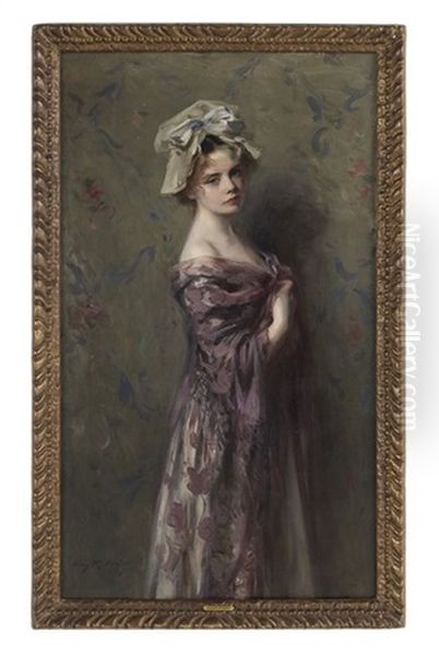 Girl With Bonnet Oil Painting by Irving Ramsey Wiles